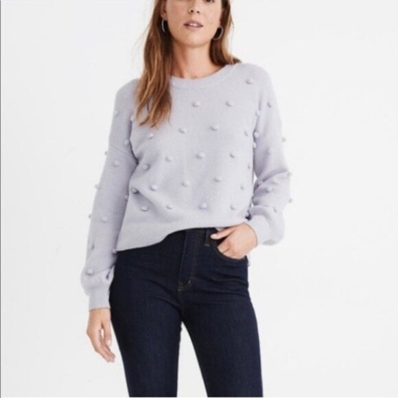 Madewell Brockton Bobble Pullover Sweater Medium Merino Wool Blend Periwinkle - Picture 1 of 7